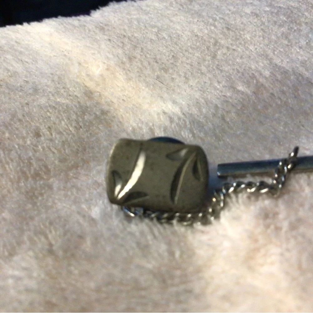 Silver-Tone Rectangular Cuff Link with Subtle Cut Detail